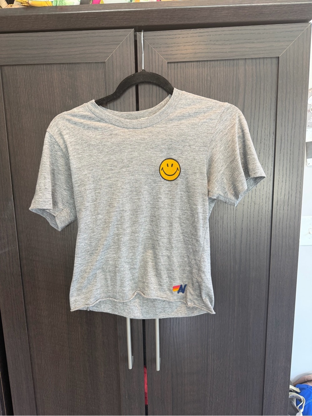 Aviator Nation Gray Tee with Smiley Patch XS